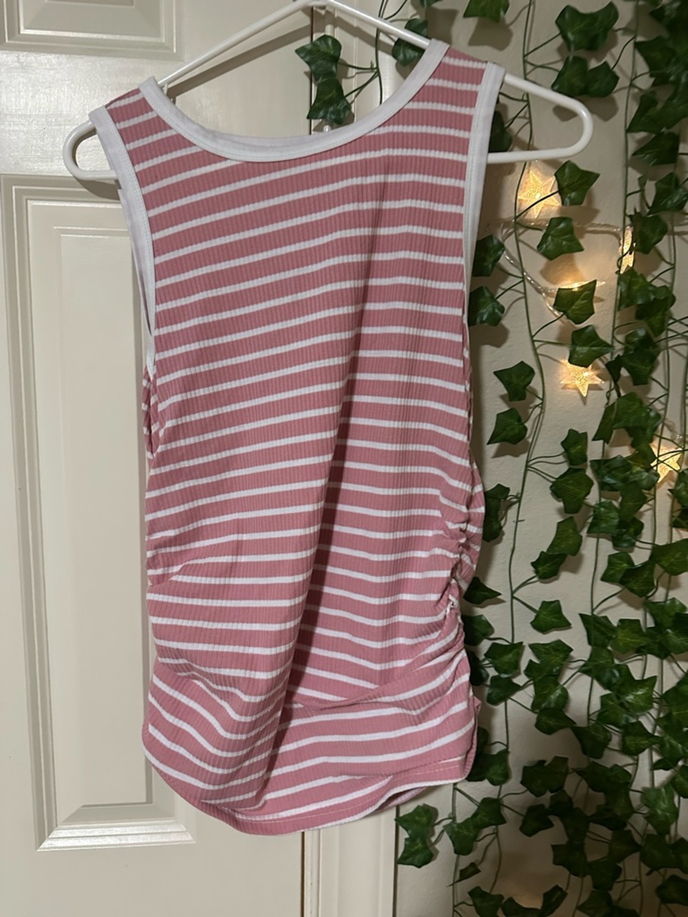 SHEIN Pink and White Striped Ribbed Tank Top
